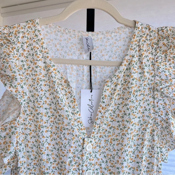 Sokie Collective Mini Flicker Dress White Yellow Green Floral XS NWT Spring Chic - Picture 3 of 7